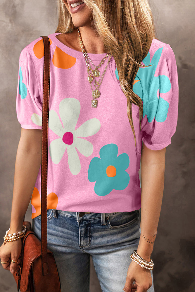 Large Flower Short Sleeve Fashion