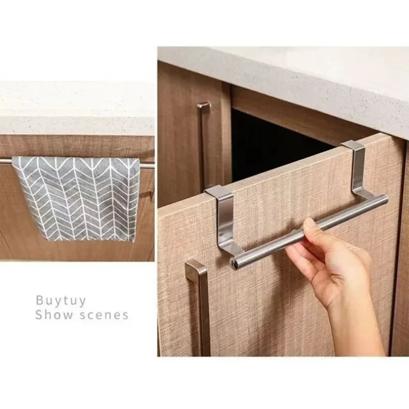 Towel Rack Over Door Bar Hanging Holder Stainless Steel Bathroom Kitchen Cabinet