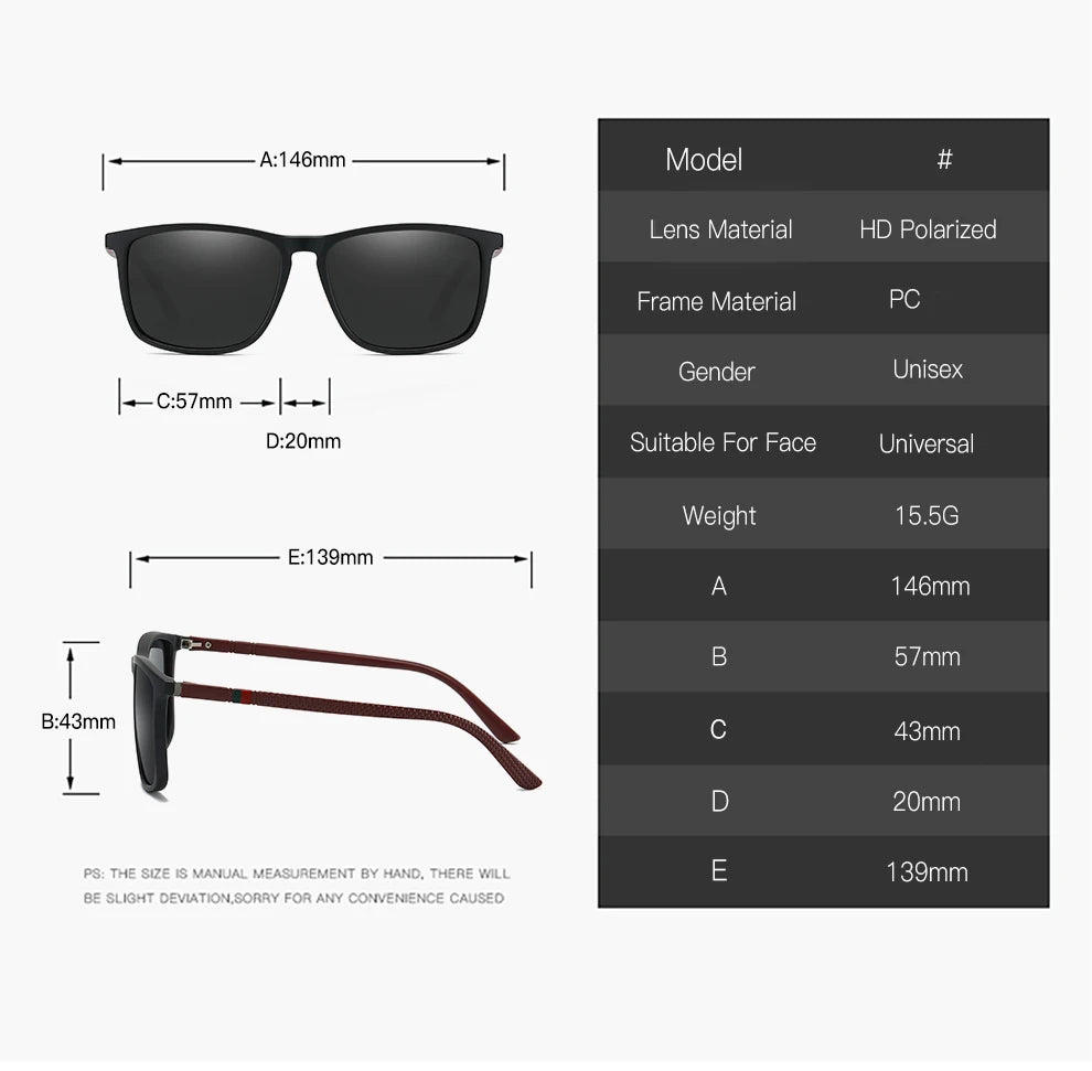 Luxury Square Vintage Polarized Sunglasses For Men Fashion Travel Driving Anti-Glare TR90 Eyewear UV400