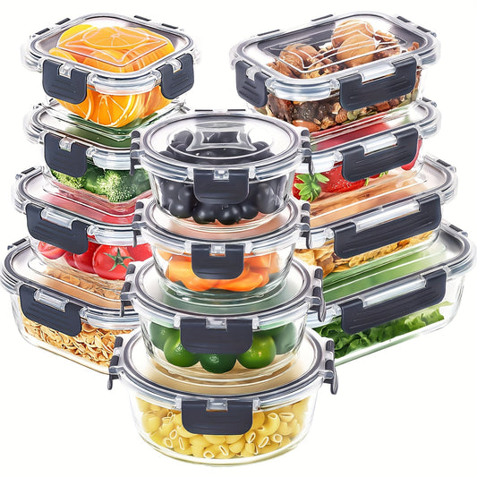 12pcs Glass Food Storage Containers with Lids, Meal Prep, Pantry, Leak Proof, Airtight Bento Boxes for Microwave, Oven, Freezer And Dishwasher