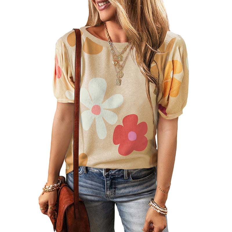 Large Flower Short Sleeve Fashion