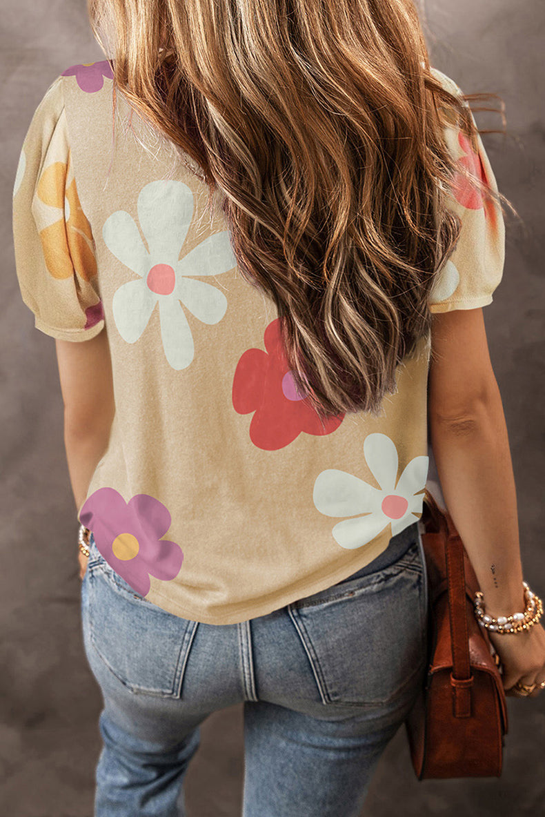 Large Flower Short Sleeve Fashion