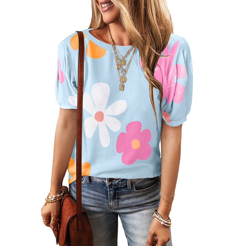 Large Flower Short Sleeve Fashion