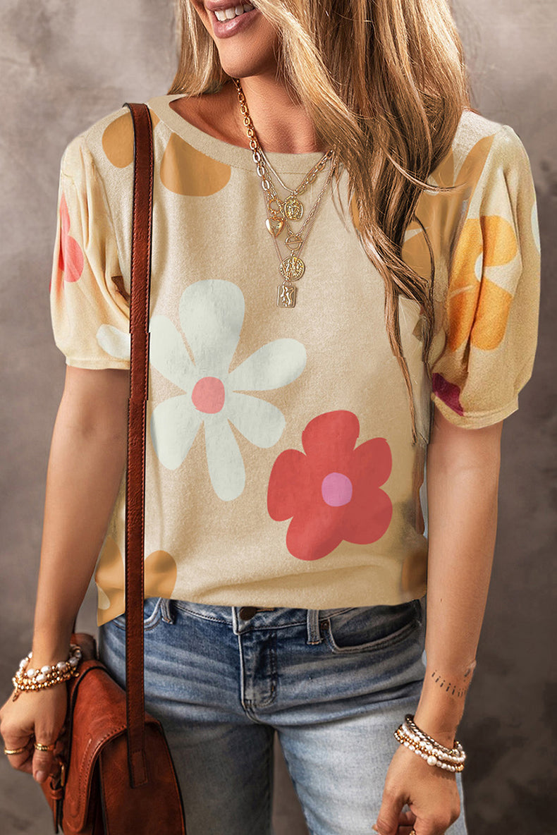 Large Flower Short Sleeve Fashion