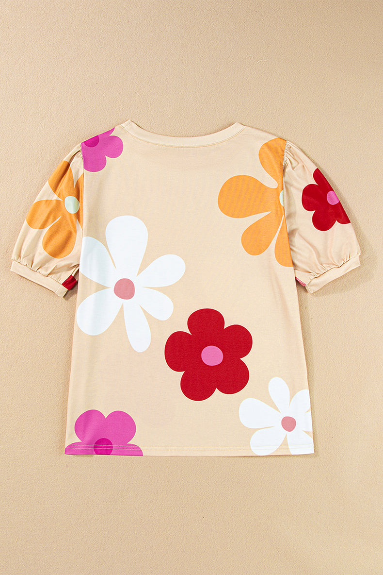 Large Flower Short Sleeve Fashion