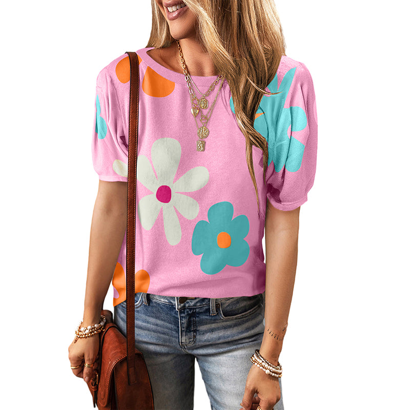 Large Flower Short Sleeve Fashion