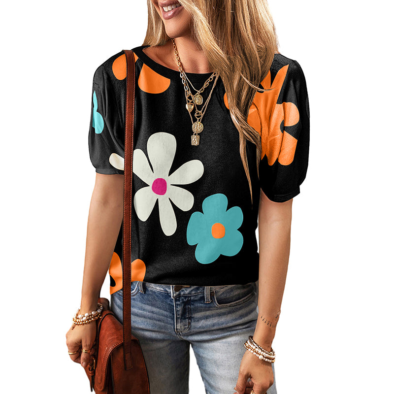 Large Flower Short Sleeve Fashion