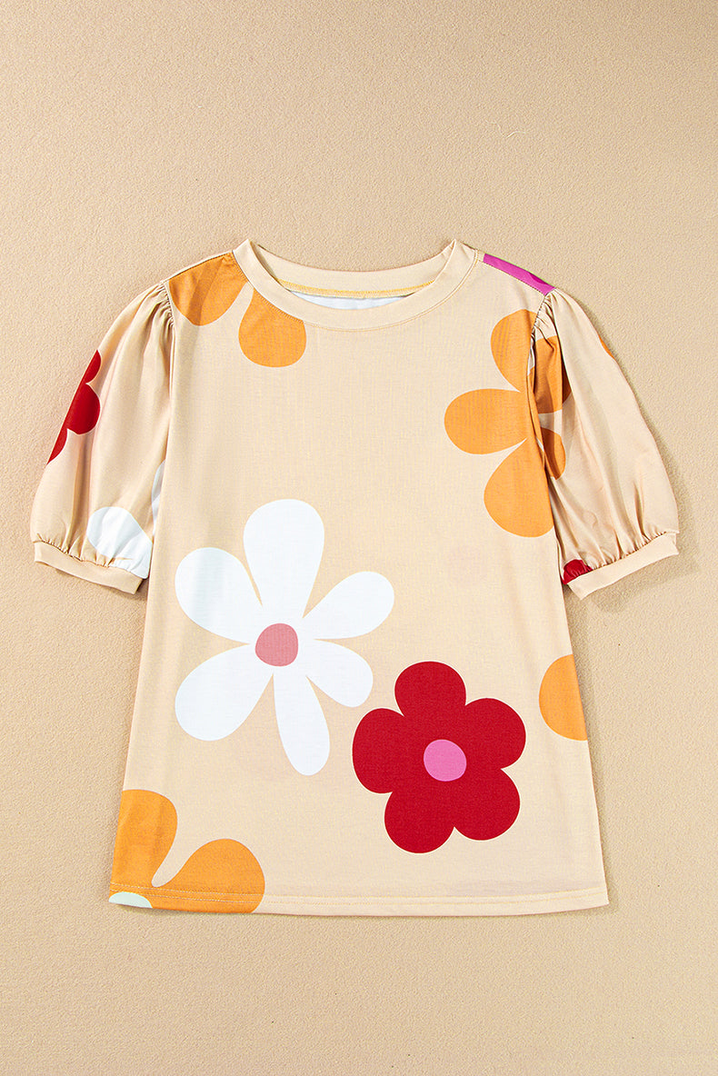 Large Flower Short Sleeve Fashion