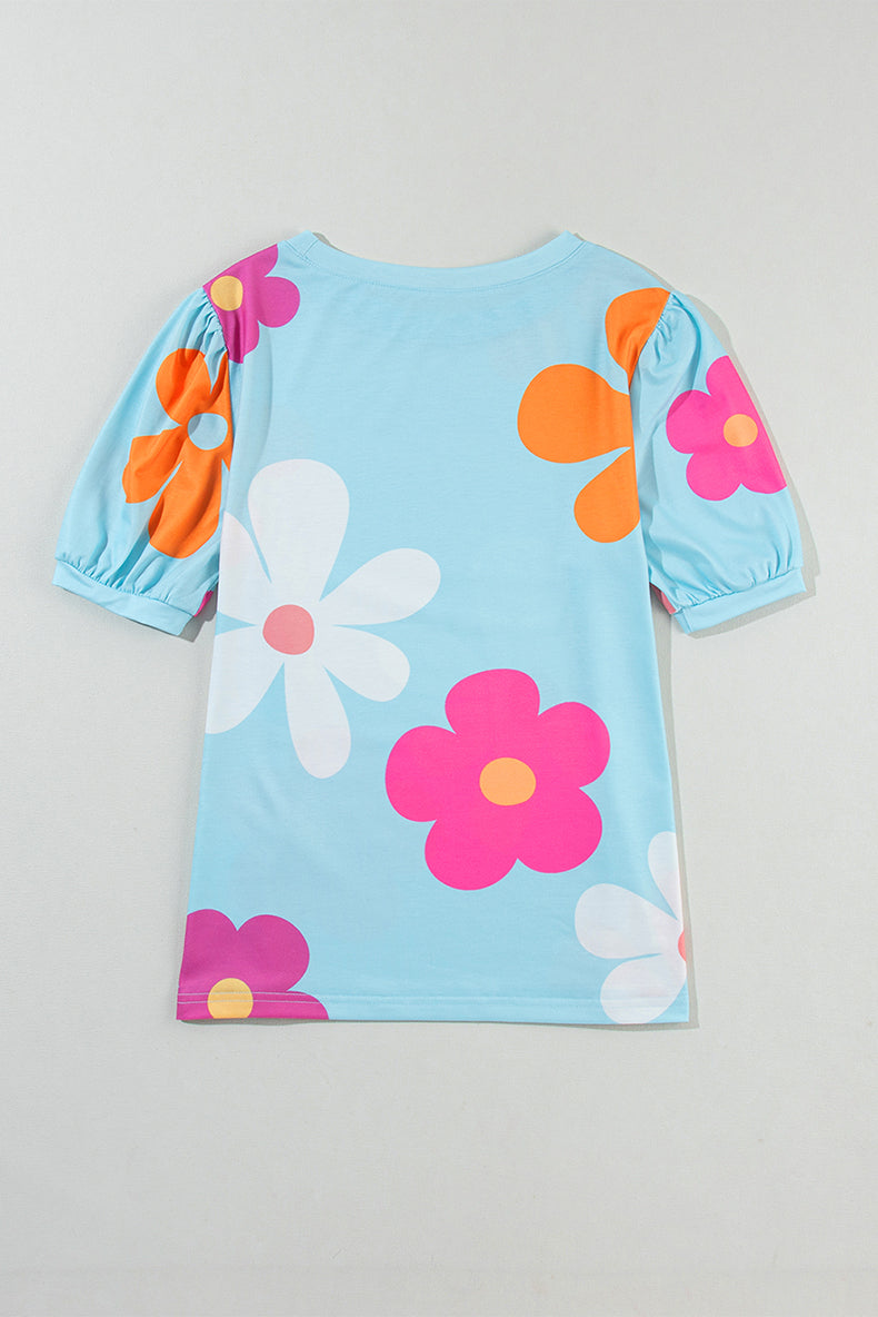 Large Flower Short Sleeve Fashion