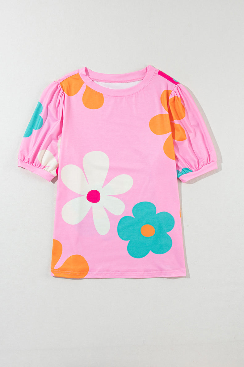 Large Flower Short Sleeve Fashion