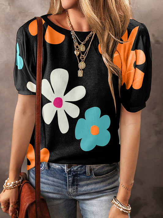 Large Flower Short Sleeve Fashion