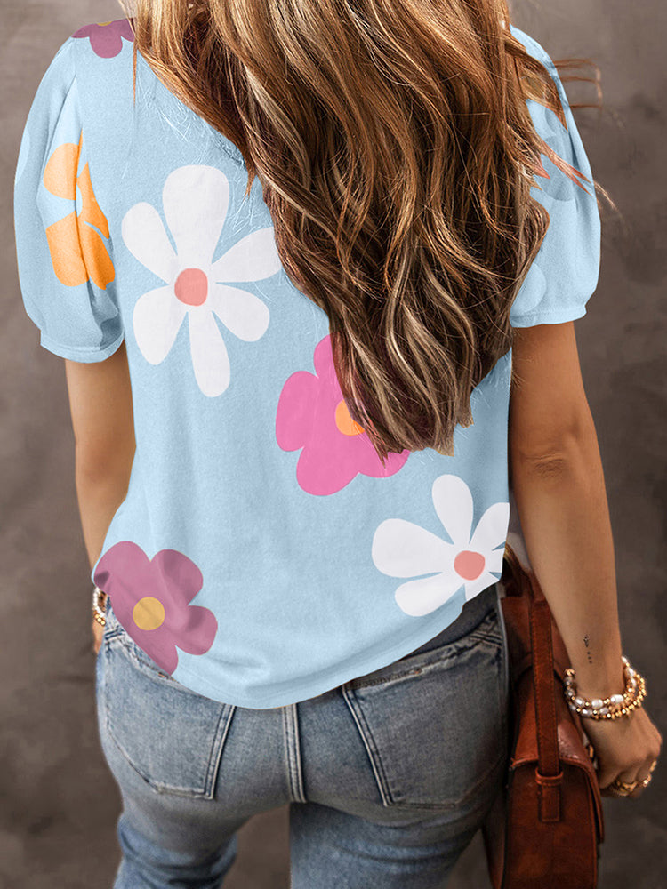 Large Flower Short Sleeve Fashion