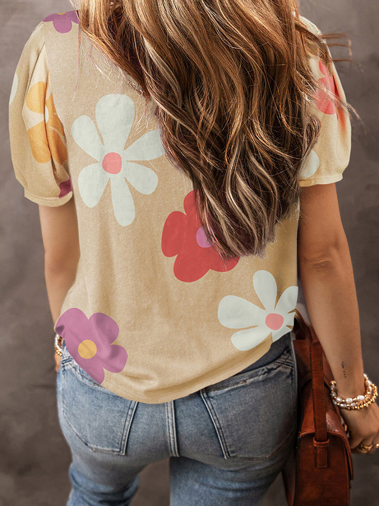 Large Flower Short Sleeve Fashion