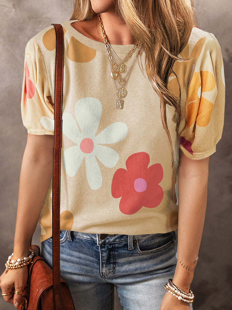 Large Flower Short Sleeve Fashion