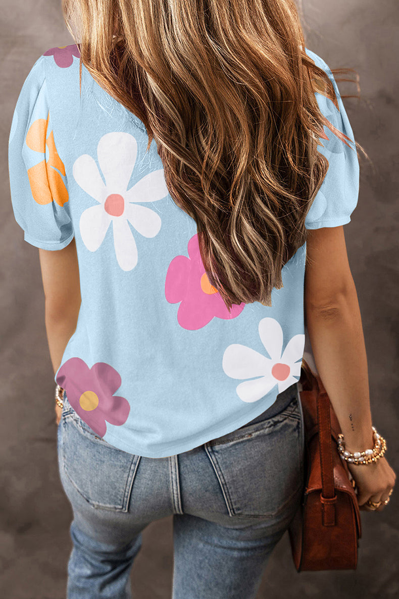 Large Flower Short Sleeve Fashion