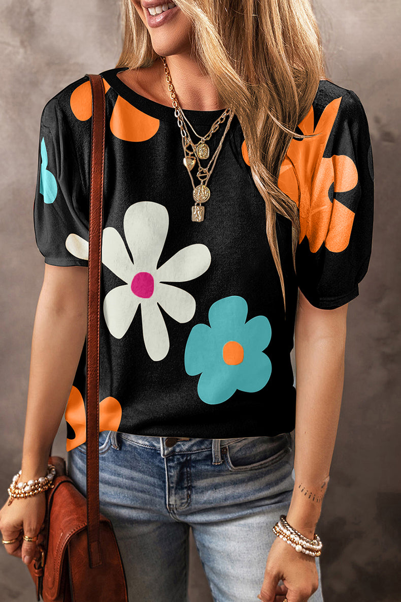 Large Flower Short Sleeve Fashion