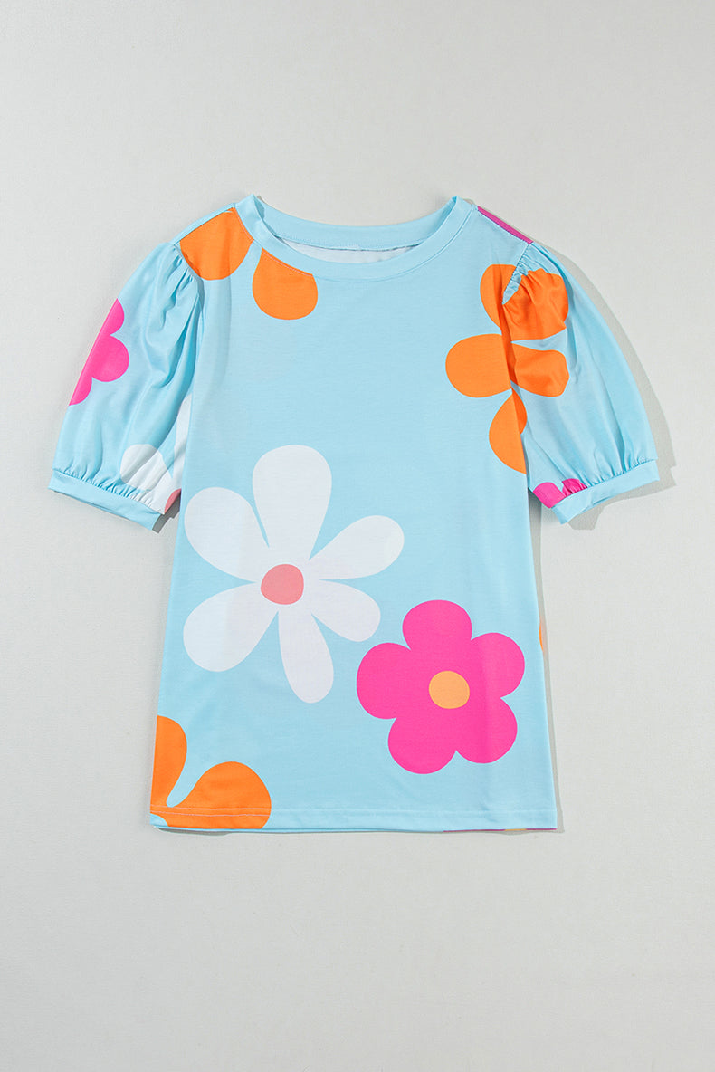 Large Flower Short Sleeve Fashion