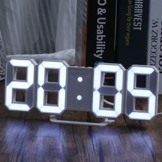 3D LED Digital Clock Wall Room Decoration Glow Night Mode Adjustable