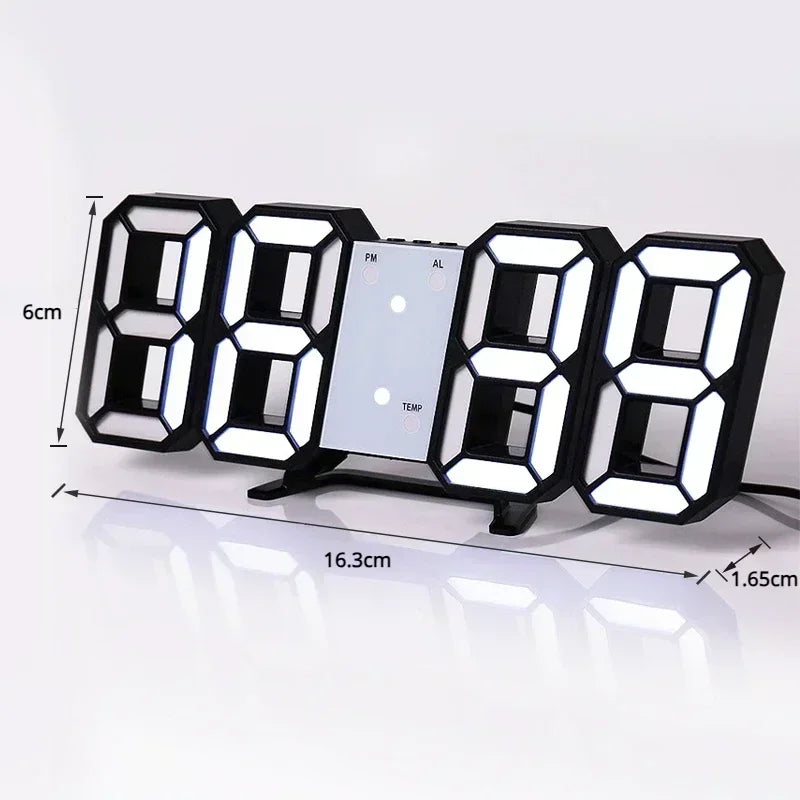 3D LED Digital Clock Wall Room Decoration Glow Night Mode Adjustable