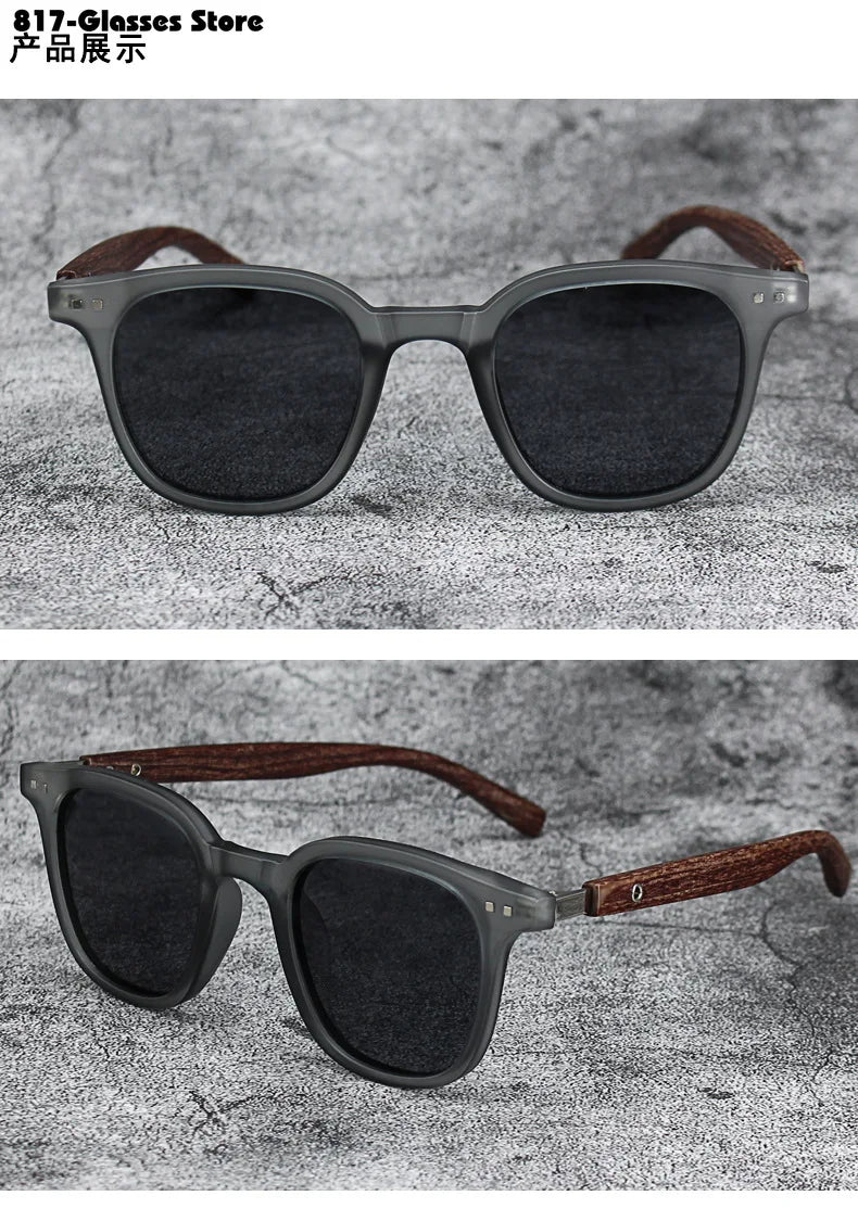 Sunglasses for Men Women's Trendy Retro Wood Grain Polarized UV Protection Eyewear Cycling Outdoor Street Photography