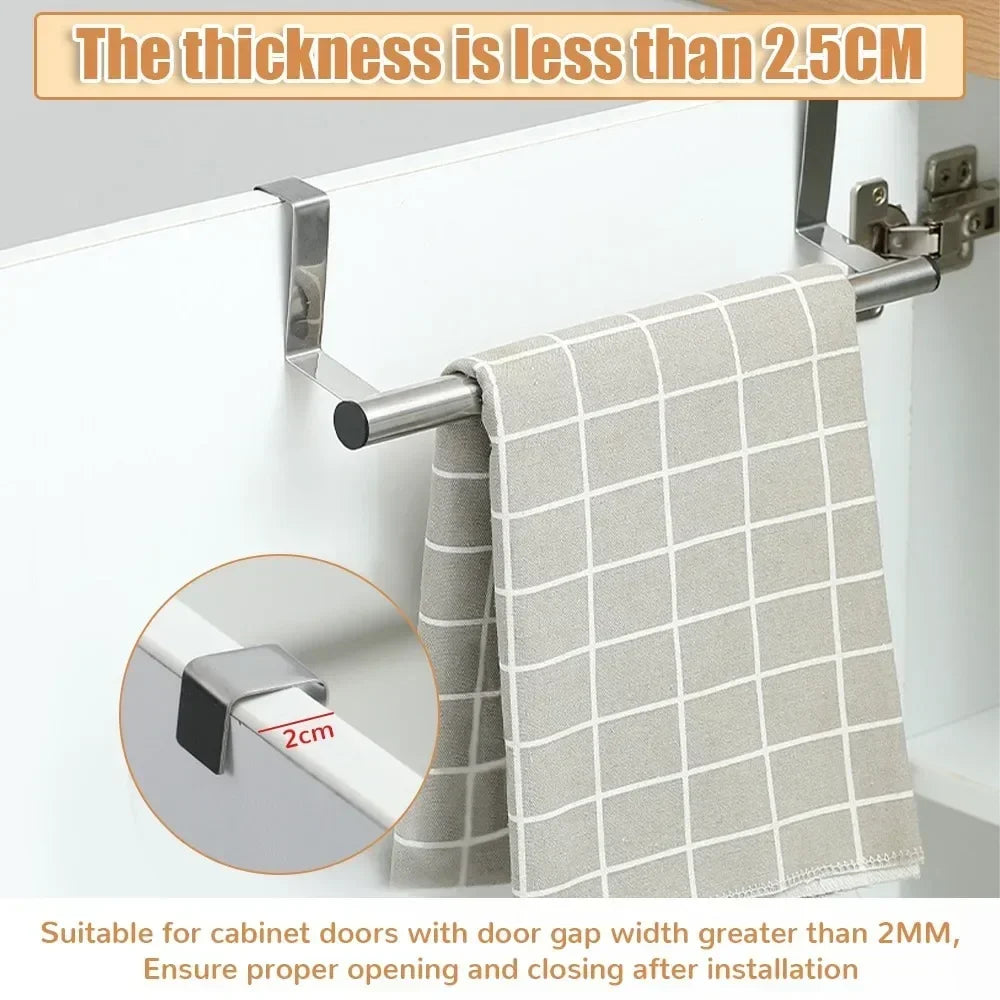 Towel Rack Over Door Bar Hanging Holder Stainless Steel Bathroom Kitchen Cabinet
