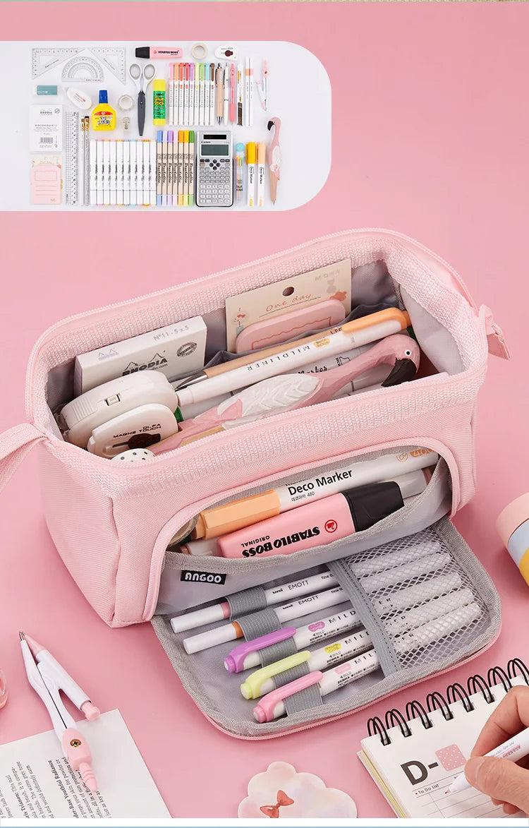 Large Capacity Pencil Case Cute Student Pencil Cases Big Pen Bag Case Storage Box Boy Girl Kid Office School Stationery Supplies