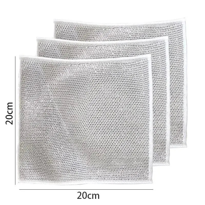 10PCS Magic Dishcloth Silver Wire Cleaning Kitchen Cloth Thickened Microfiber Towel Built-in Sponge Steel Wire