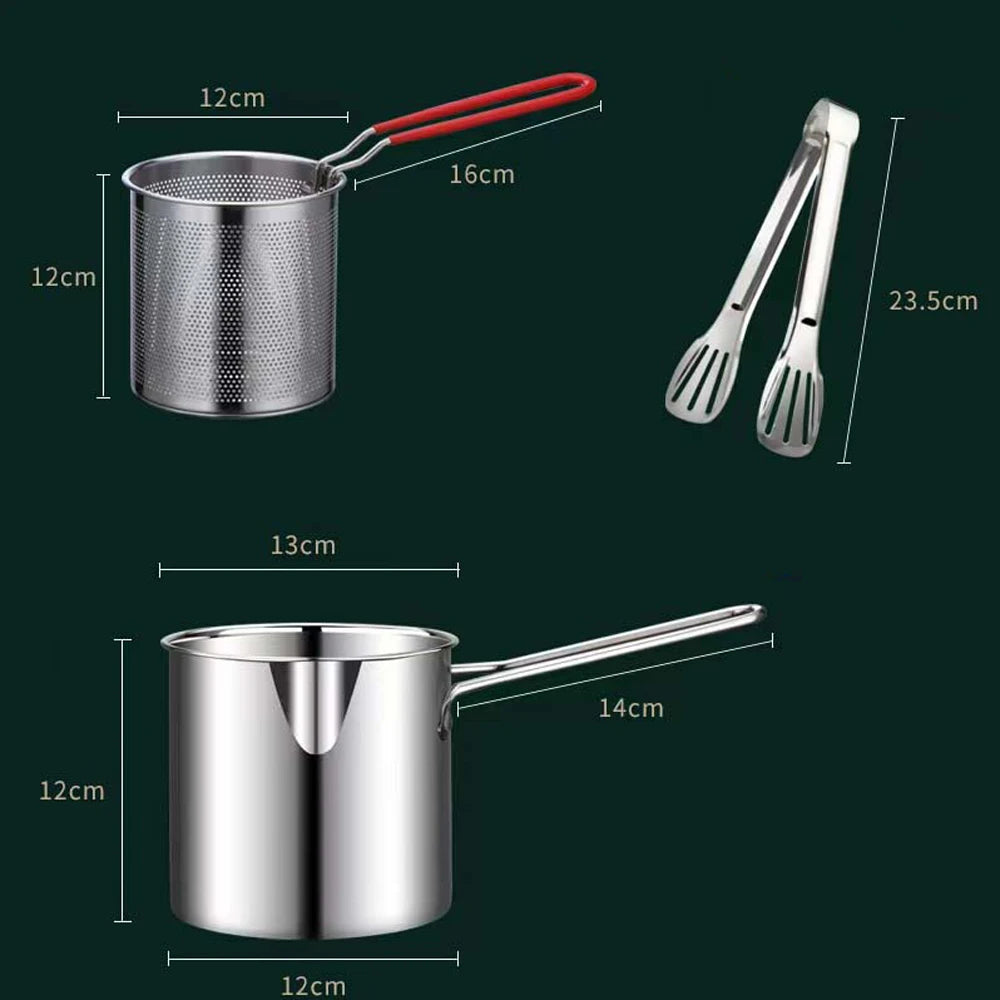 Deep Frying Pot  Kitchen Fryer With Strainer Stainless Steel Tempura Fryer Pan Fry Pot Chicken Fried Chicken Cooking Tools