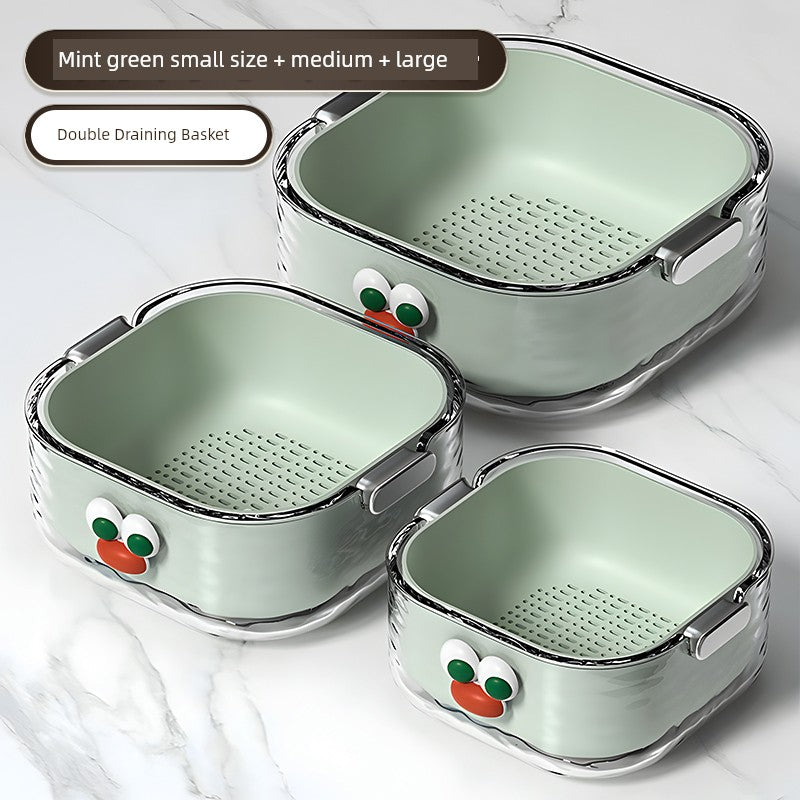 Double-Layered Six-Pieces Kitchen Plastic Washing Basin