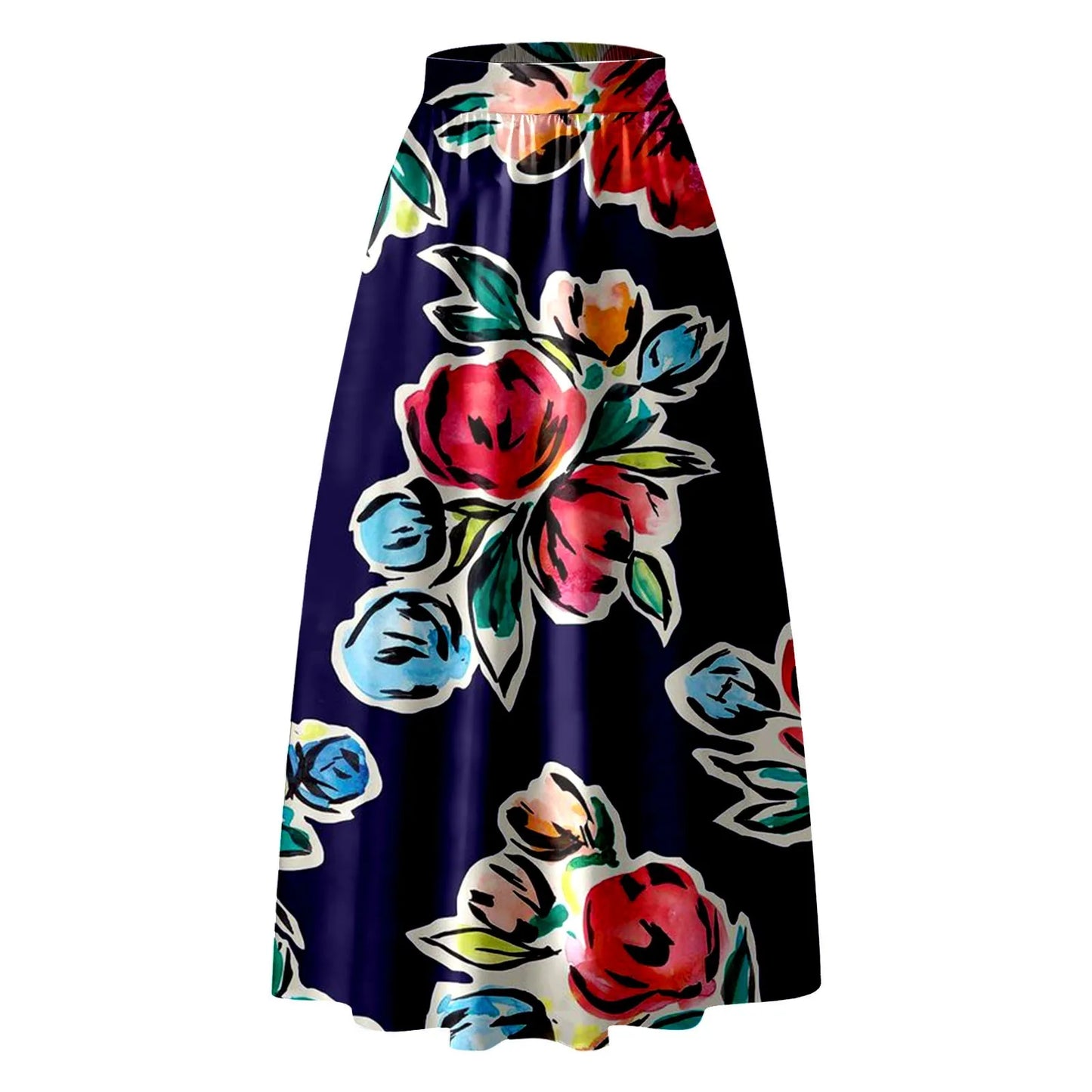 Korean Styled Elegant Long Skirts For Women Floral Print High Waist Pocket