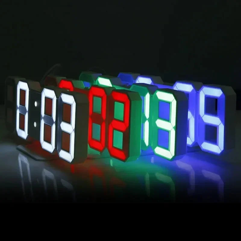 3D LED Digital Clock Wall Room Decoration Glow Night Mode Adjustable