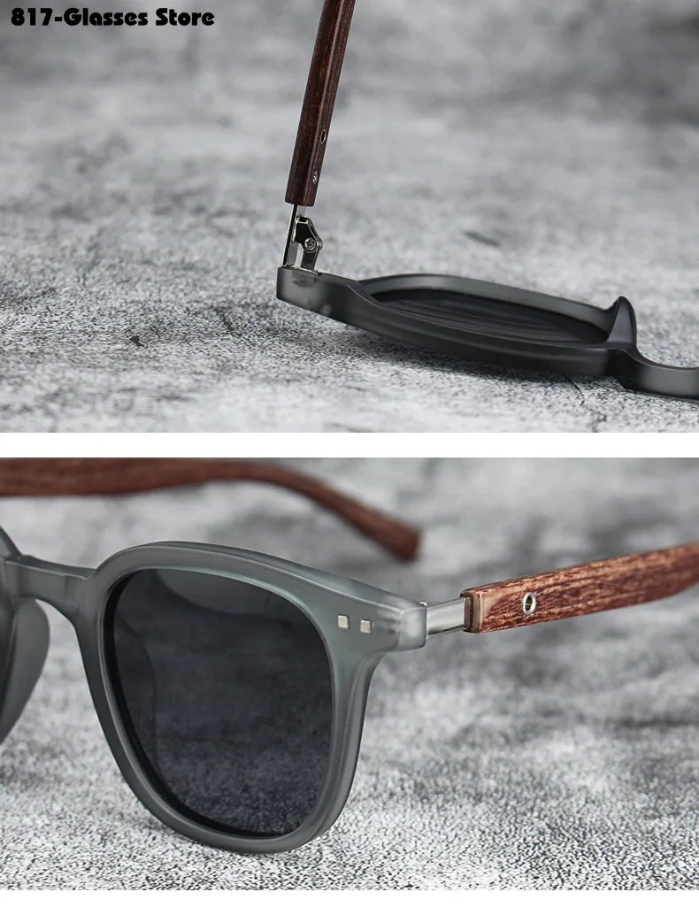 Sunglasses for Men Women's Trendy Retro Wood Grain Polarized UV Protection Eyewear Cycling Outdoor Street Photography