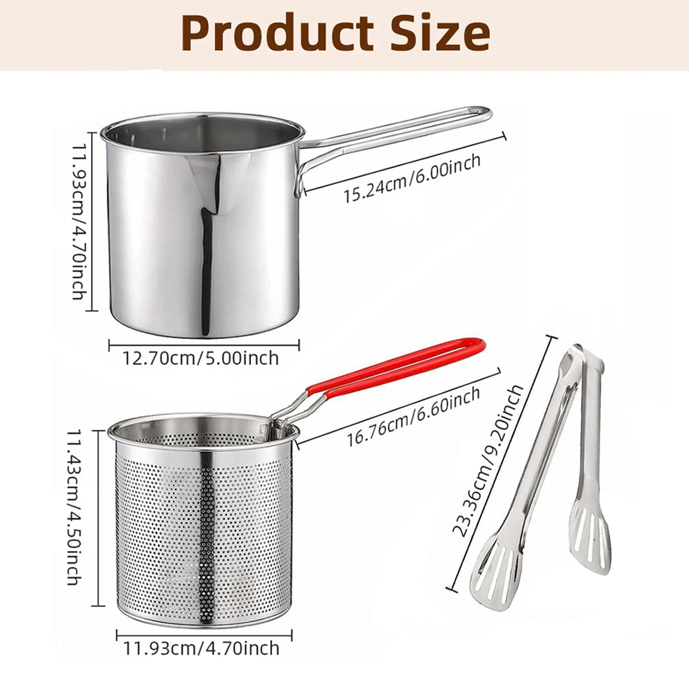 Deep Frying Pot  Kitchen Fryer With Strainer Stainless Steel Tempura Fryer Pan Fry Pot Chicken Fried Chicken Cooking Tools