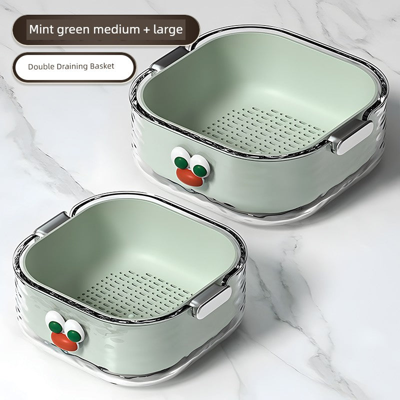 Double-Layered Six-Pieces Kitchen Plastic Washing Basin