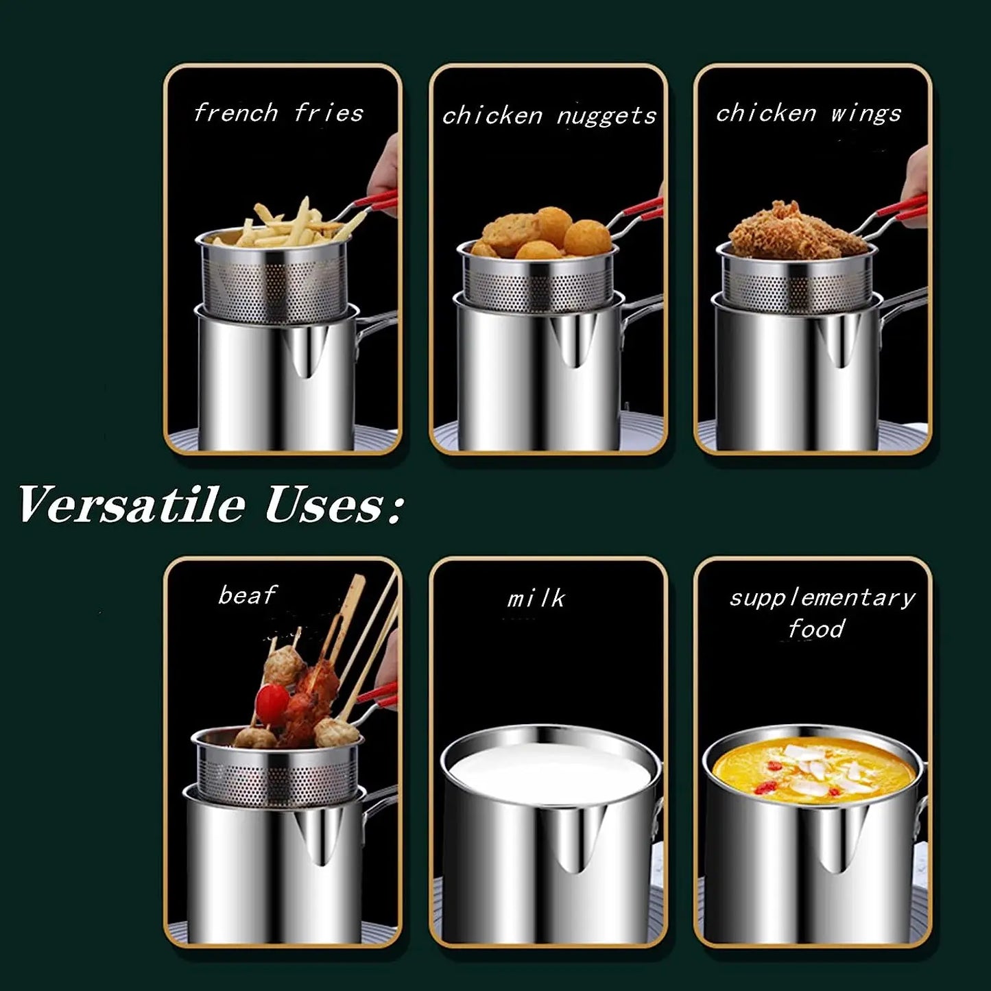 Deep Frying Pot  Kitchen Fryer With Strainer Stainless Steel Tempura Fryer Pan Fry Pot Chicken Fried Chicken Cooking Tools