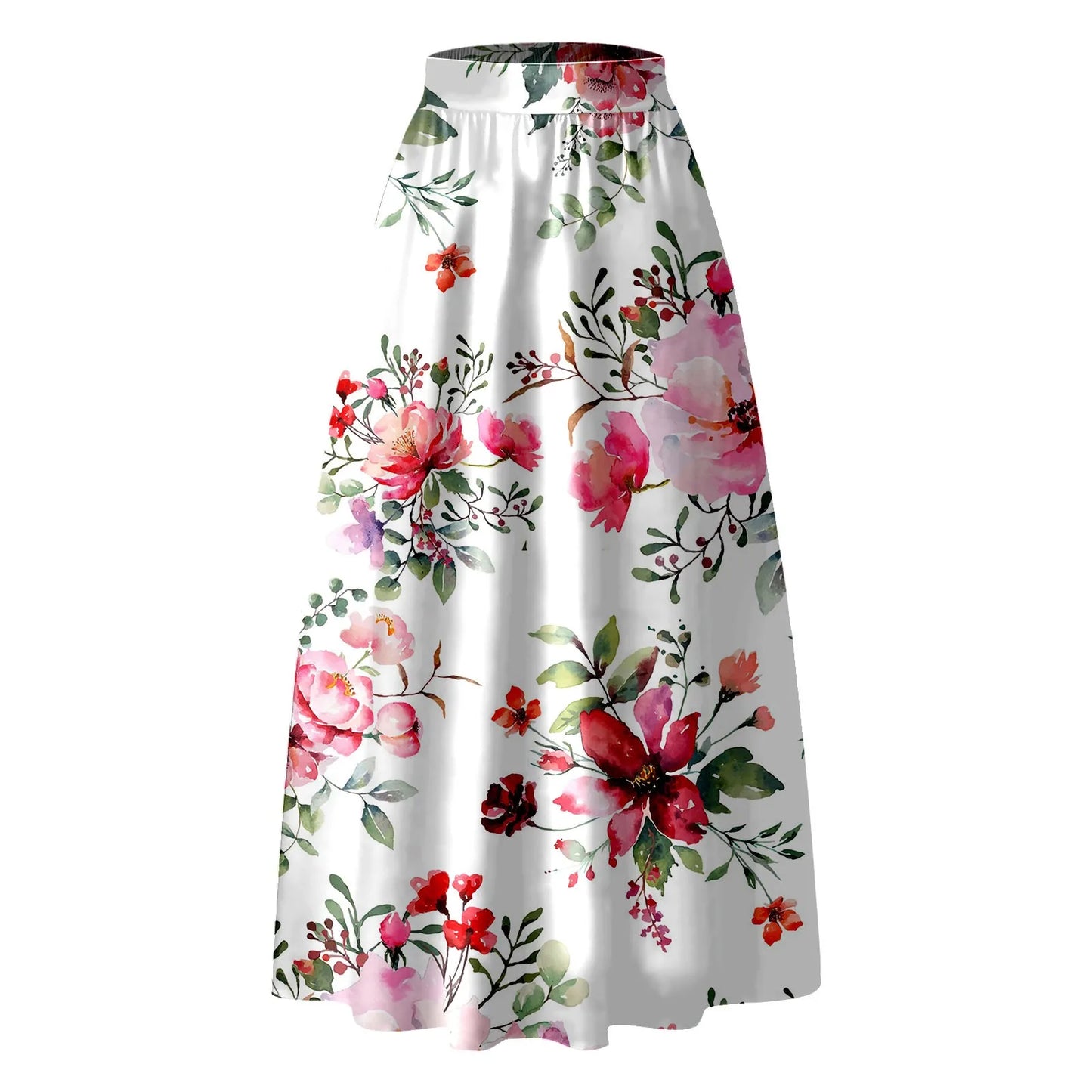 Korean Styled Elegant Long Skirts For Women Floral Print High Waist Pocket