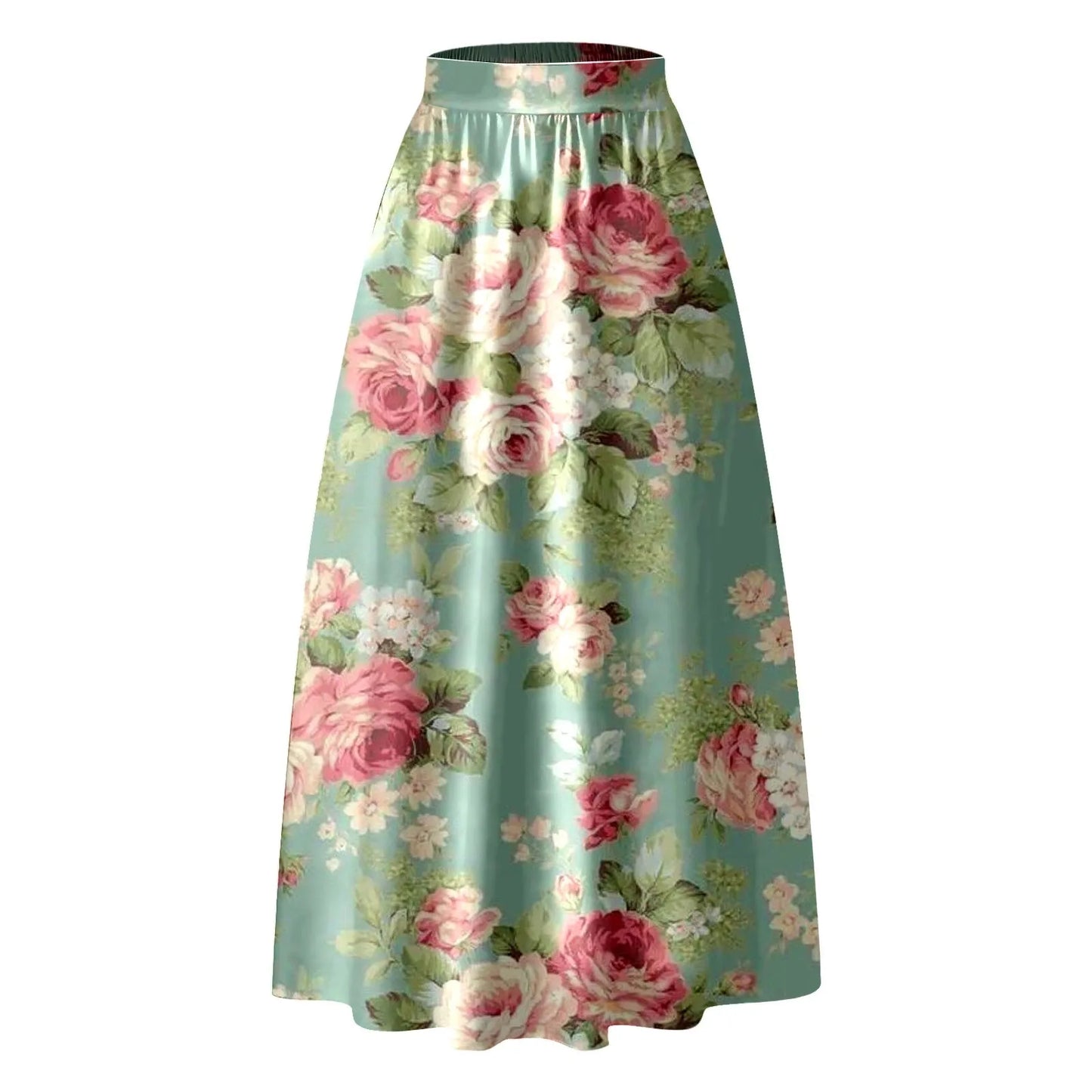 Korean Styled Elegant Long Skirts For Women Floral Print High Waist Pocket