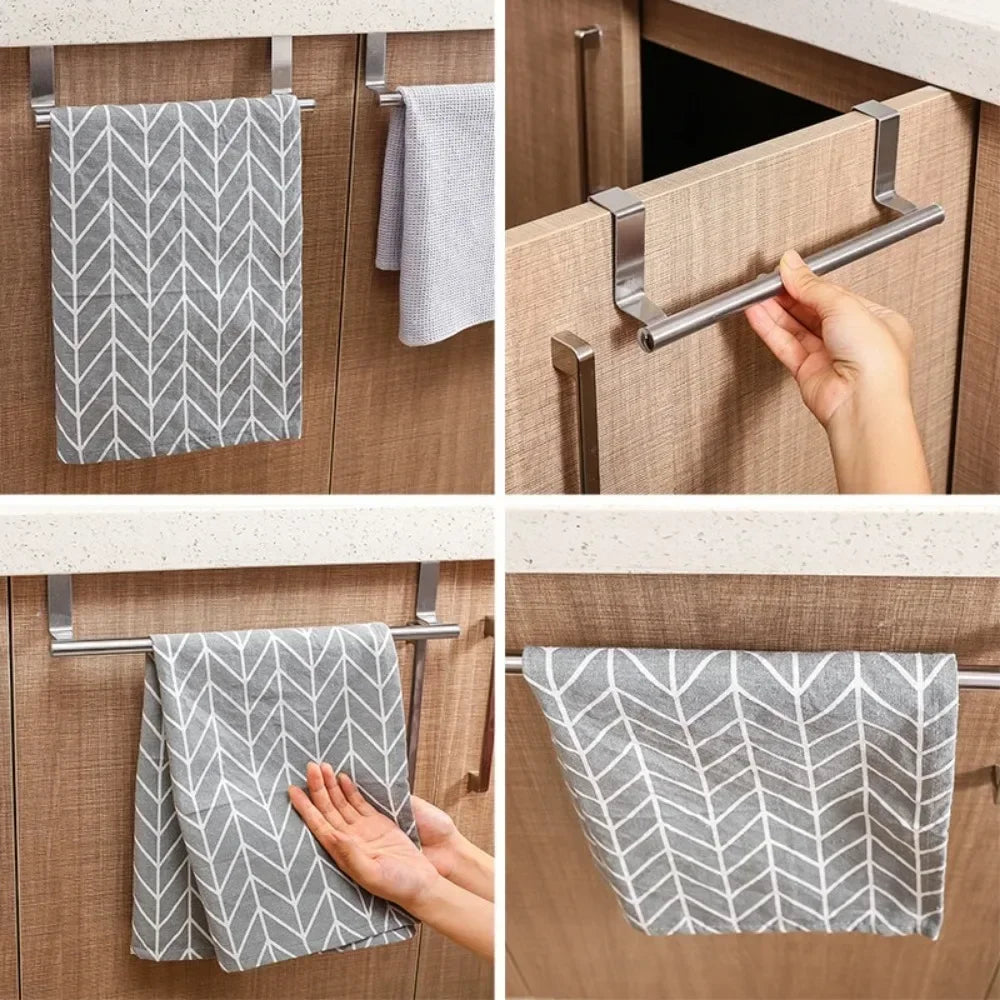 Towel Rack Over Door Bar Hanging Holder Stainless Steel Bathroom Kitchen Cabinet