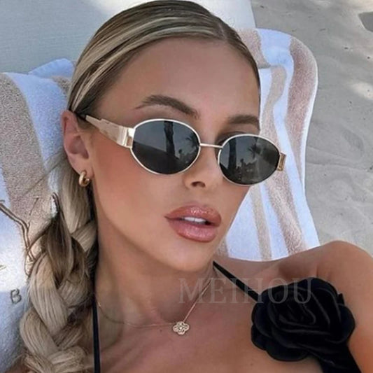 Trendy Oval Classic Sunglasses for Women Luxury Frame Sun Glasses