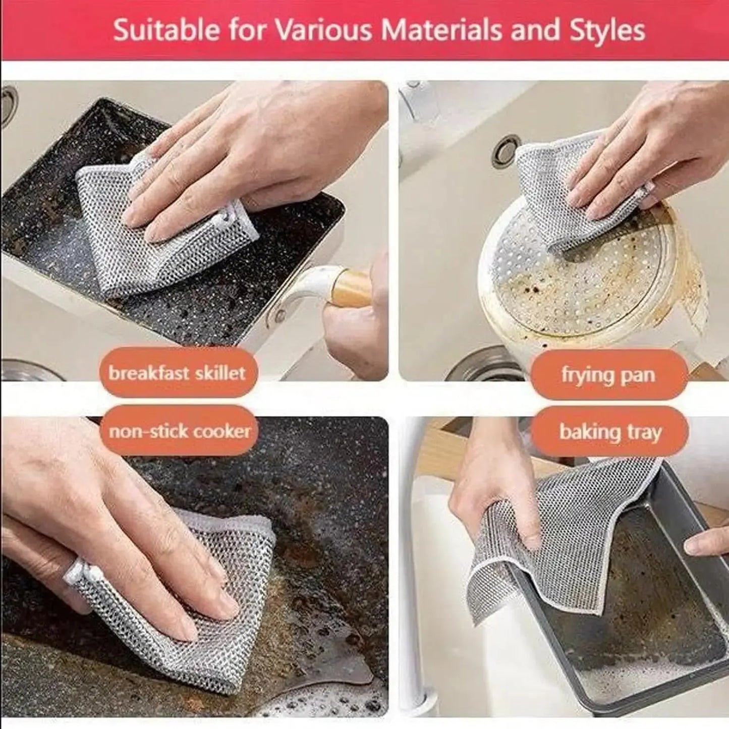 10PCS Magic Dishcloth Silver Wire Cleaning Kitchen Cloth Thickened Microfiber Towel Built-in Sponge Steel Wire