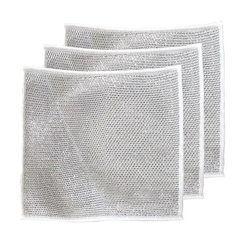 10PCS Magic Dishcloth Silver Wire Cleaning Kitchen Cloth Thickened Microfiber Towel Built-in Sponge Steel Wire